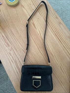 Givenchy Black Croc-Embossed Crossbody Bag with Gold Hardware